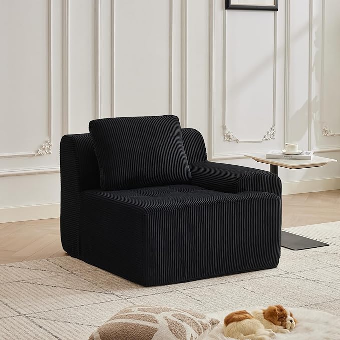 Modular Sectional Sofa with Movable Ottoman, 1 Seat Deep Seat Couch with 1 Pillow, Comfy Cloud Sectional Sofa for Living Room, Bedroom and Apartment (Black, 1 Right)