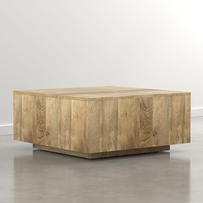 SIMPLIHOME Lockhart Square Coffee Table - 30 inch Wide Solid Mango Wood Living Room Table in Natural Blonde, Modern Cocktail Table for Family Room with Large Surface and Low Profile, Assembled