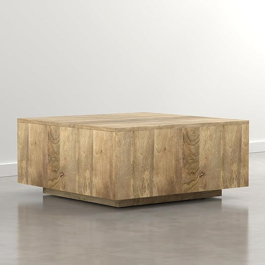 SIMPLIHOME Lockhart Square Coffee Table - 30 inch Wide Solid Mango Wood Living Room Table in Natural Blonde, Modern Cocktail Table for Family Room with Large Surface and Low Profile, Assembled