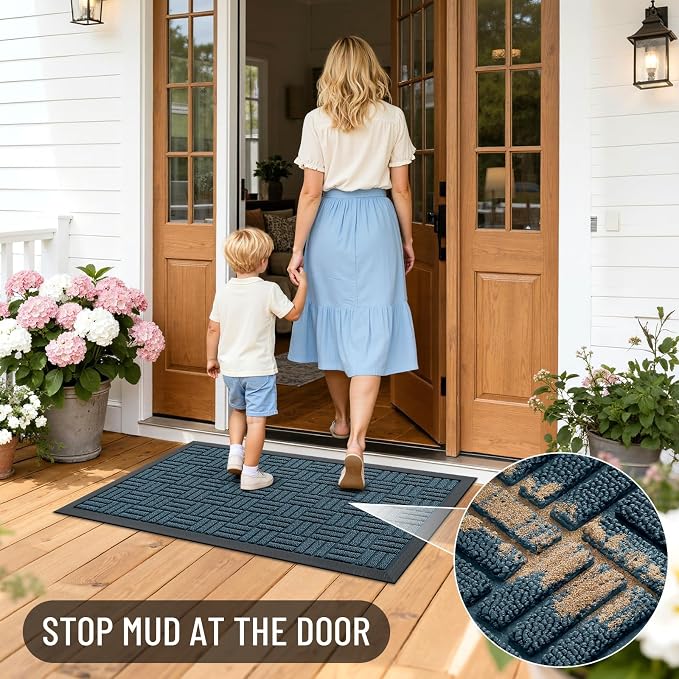 OLANLY Front Door Mat Outside Entrance 47x23, Absorbent, Heavy Duty Sturdy Natural Rubber Doormat Indoor Outdoor, Non-Slip, Stain and Fade Resistant, Low Profile Floor Mat for Entryway, Lake Blue - Image 7