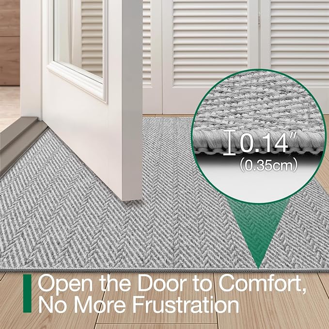 LUMI Ultra Thin Indoor Door Mat for Entrance 48"x72", Non Slip Entryway Mat, Low Profile Doormat, Unique Herringbone Design Carpet for Inside, Patio, Porch, Gray - Image 3