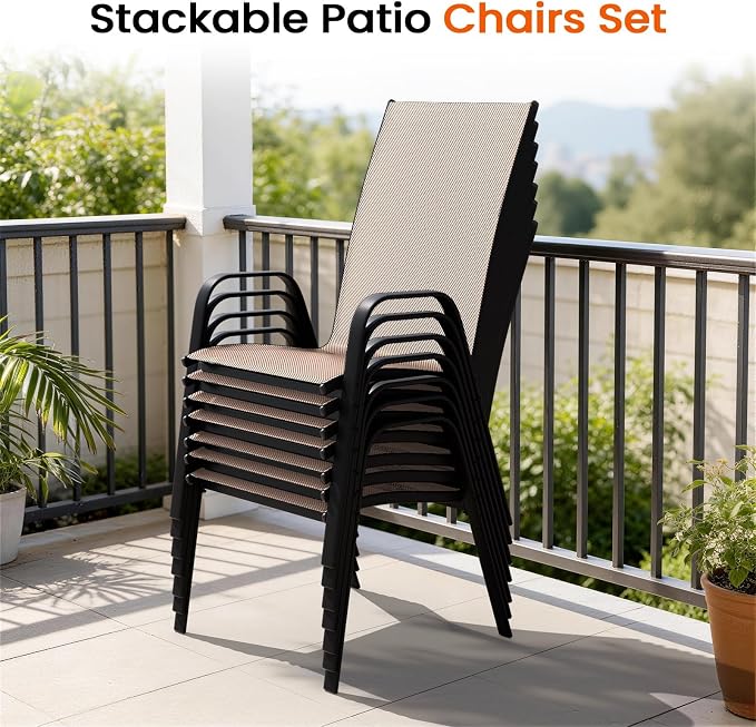 JEAREY Patio Dining Chairs Set of 4, Outdoor Stackable Dining Furniture Set, All Weather Dining Set for Lawn, Garden, Backyard, Poolside, Brown - Image 7