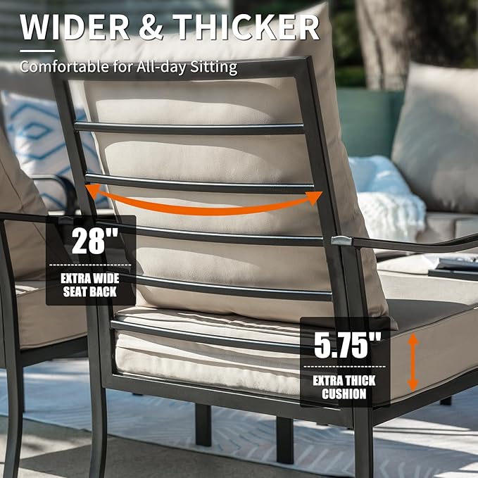 7 Piece Patio Furniture Set, Metal Patio Conversation Set with 1x3 Seater Sofa & 2xFixed Chairs & 2xSwivel Chairs & 2xOttomans, 5.75'' Extra Thick Cushion for Lawn Garden Backyard, Beige