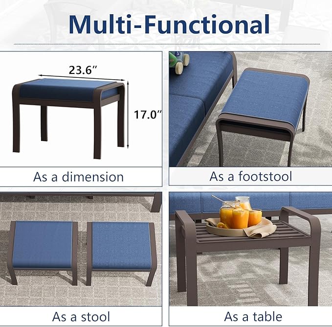 Patio Furniture Set 9-Seat Aluminum Armrest Sofa, Modern Outdoor Living Room Set with 2 Swivel Chairs, 5.1" Cushions, High Backrest & 2 Footstools, Backyard, Poolside - Blue