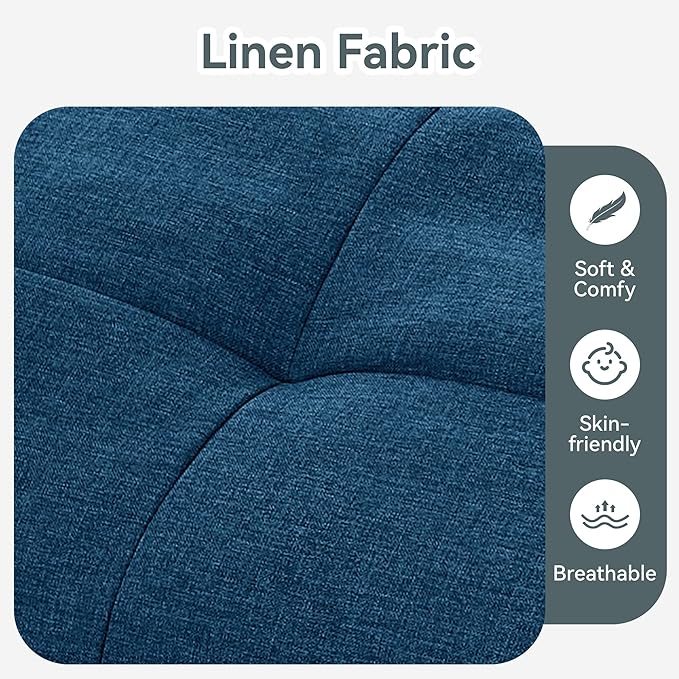 Futon Sofa Bed Convertible Couch, Blue Linen Sofa Bed with Memory Foam, Adjustable Backrest & Armrests, Multifunctional Small Loveseat Sleeper Sofa for Living Room, Apartment, Office