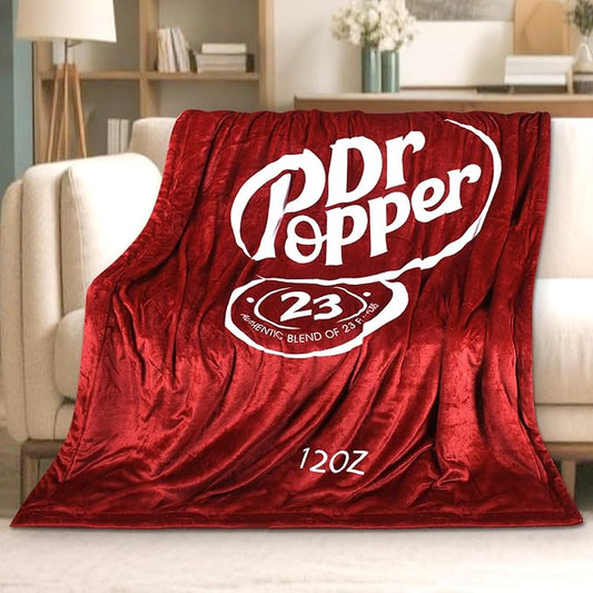 Dr Pepper Blanket 70x60 – Soft Thermal Flannel Fleece Throw, Soda Can Stuffed Plush Red Blanket for Couch, Bed, Car & Travel – Fun Home Decor Gift for Soda Fans.