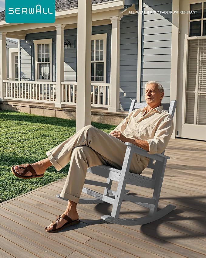 SEWALL HDPE Rocking Chair, Oversized Outdoor Rocking Chair for Adults, Patio Rocker for Porch, Sliver Gray - Image 8