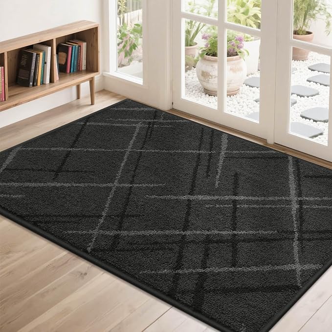 COSY HOMEER Front Door Mat Low Profile Non-Slip Doormat for Entryway, Absorbent Dirt Trapper Washable Entrance Mat, Sturdy Polyester Doormats (48"x32", Dark Gray) by COSYHOMEER