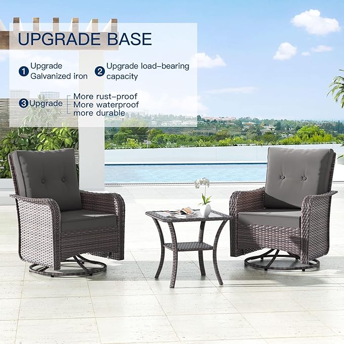 Kullavik 12PCS Outdoor Patio Furniture Set,PE Wicker Rattan Sectional Sofa Patio Conversation Sets with Tempered Glass Table,Swivel Rocking Chairs Set,Grey