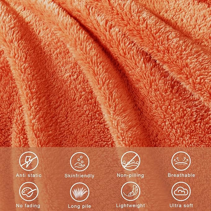 Exclusivo Mezcla Soft Fleece Throw Blanket for Couch, Super Soft Velvet Plush Fleece Blankets, Fuzzy Cozy and Warm for Winter, 50x60 Inches, Burnt Orange