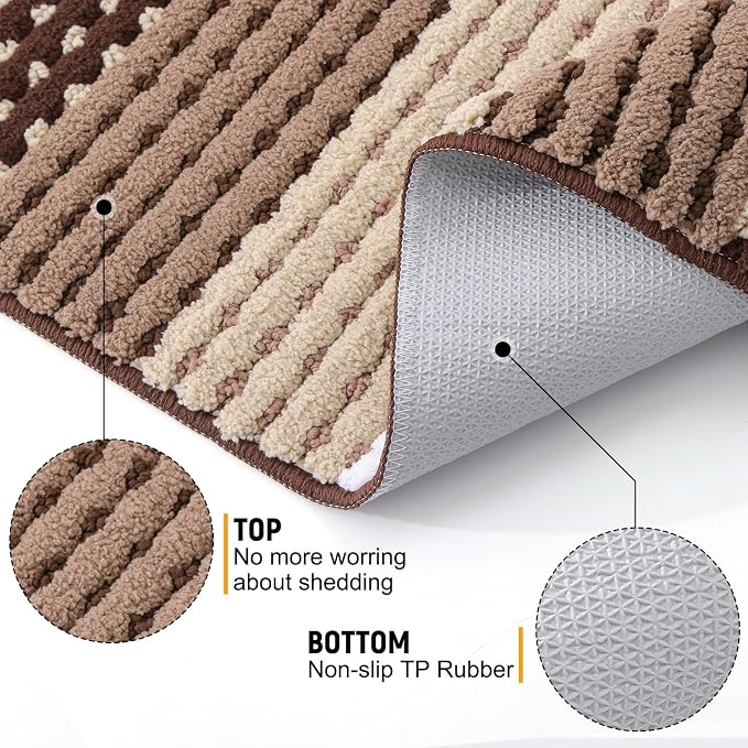 Kitinjoy Indoor Outdoor Door Mat, 71x24 Non-Slip Absorbent Dirt Trapper, Low-Profile Washable Inside Entrance Front Floor Mat, Sturdy Soft Entry Dotted Ombre Doormats for Entryway, Brown - Image 3