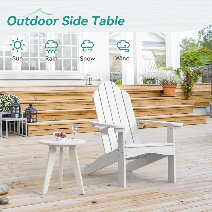 HDPE White Round Outdoor Table, Weather-Resistant, 15.8x15.8x16.7 inches, 150lbs Load Capacity, Modern Design, End Table for Patio, Porch, Deck, Living Room, Bedroom, Plant Stand - Image 4