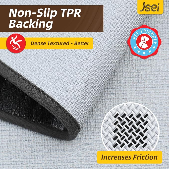 JSEI Dirt Trapper Door Mat 24"x36", Non-Slip Doormats Washable Entryway Mat, Welcome Floor Mat Absorbent Low Profile Dog Door Mats for Front Back Door, Wet Shoes & Paws, Light Gray - Image 3