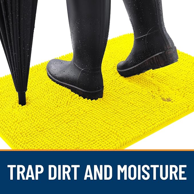 OLANLY Dog Door Mat for Muddy Paws 36x24, Absorbs Moisture and Dirt, Absorbent Non-Slip Washable Doormat, Quick Dry Chenille Mud Mat, Entry Indoor Entryway Carpet for Inside Floor, Lemon Yellow - Image 2