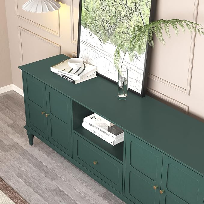 ARTPOWER 67'' Mid-Century Modern TV Stand with Storage Drawer and Doors, Long TV Stand with Adjustable Shelves for 75 Inch TV for Living Room, Bedroom, Green - Image 4