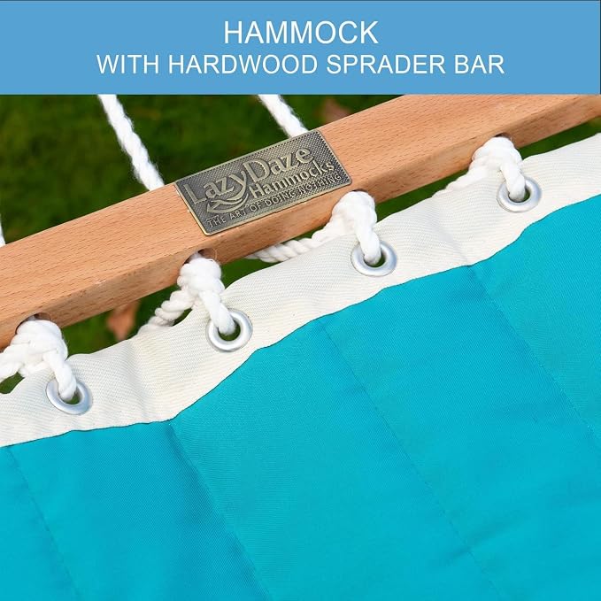 Lazy Daze Hammocks 12 FT Double Quilted Fabric Hammock with Spreader Bar and Detachable Pillow, 2 Person Hammock for Outdoor Outside Patio Garden Yard Pool Beach, 450lbs Weight Capacity (Blue) - Image 3