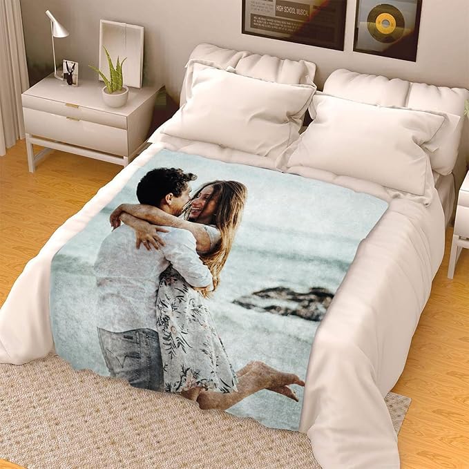 ICELIETE Custom Blanket with Picture Customized Fleece Photo Blanket for Couples Gifts Personalized Blankets and Throws Christmas Valentines Day Gifts for Boyfriend Girlfriend