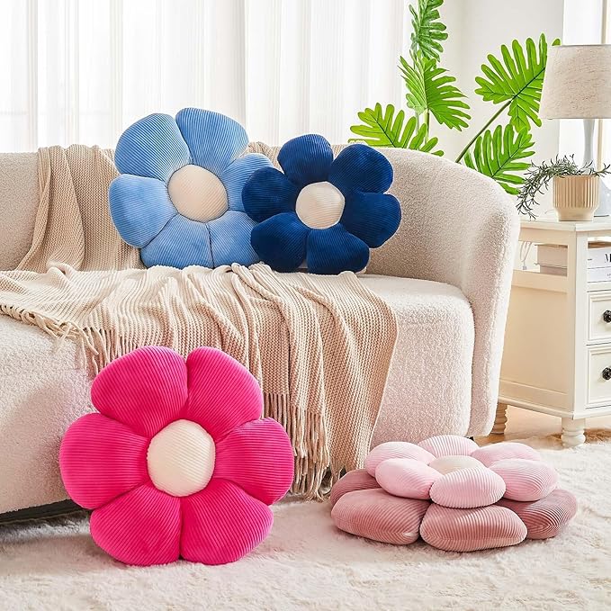 Kcvvcr Dusty Pink Flower Pillow, 17.7" Cute Flower Shaped Floor Pillow, Aesthetic Floral Plush Daisy Decorative Throw Pillows for Bed Sofa Couch