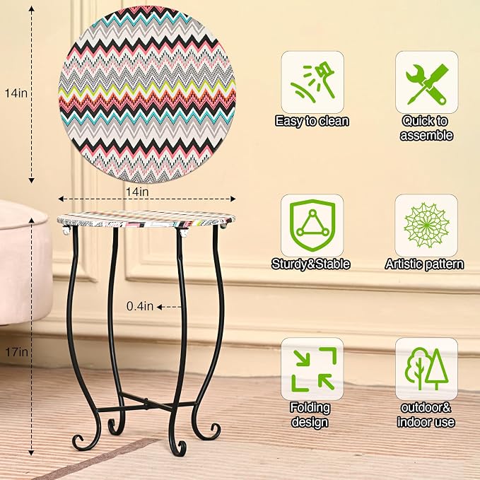 Patio Side Table, Versatile 14" Round Side Table Metal Stand for Balcony Yard Porch Bedside Rocking Chair and Pool Chair, Weather Resistant Accent Table for Indoor Outdoor Use, Easy Assembly - Image 2