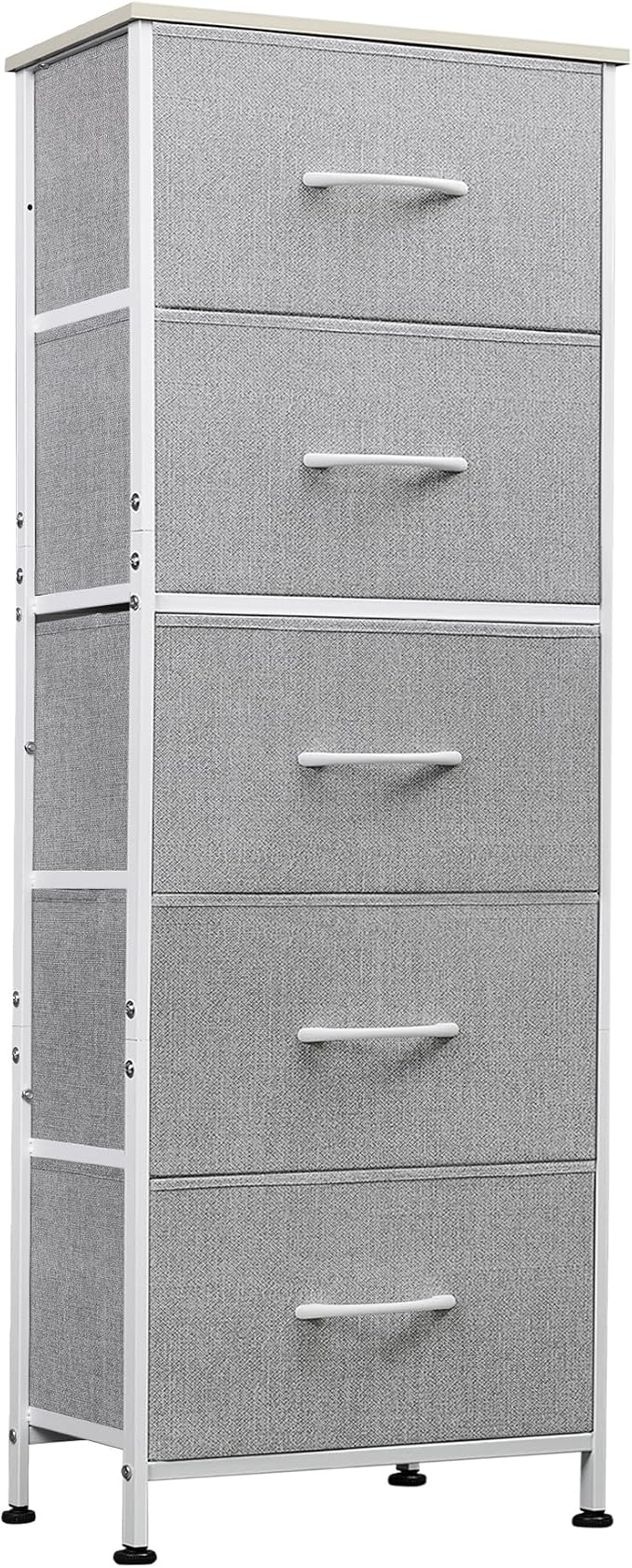 WLIVE Fabric Dresser, 5-Drawer Tall Dressers for Bedroom, Storage Dresser Organizer with Fabric Bins, Wood Top, Sturdy Steel Frame, Chest of Drawers for Closet, Hallway, Light Grey by WLIVE