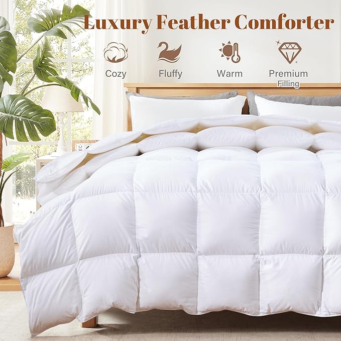 Cosybay Heavyweight California King Size Feather Down Fiber Comforter - Fluffy White Thicker Winter Duvet Insert, Ultra Soft 100% Cotton Cover, Luxury Hotel Bedding with Corner Tabs, 104"x96"