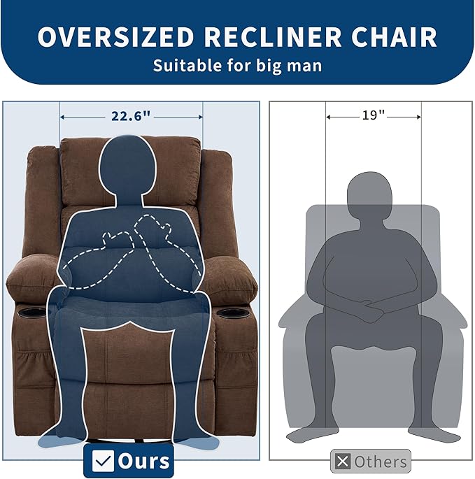 Rocking Recliner Chair for Adults Wide 360° Swivel Rocker Recliner with Cup Holder Nursery Glider with Upholstered Deep Seat Linen Lazy boy Chair for Living Room Browm
