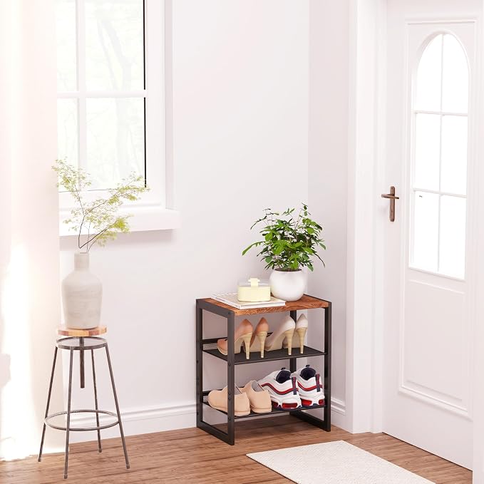 CHEMPFR Narrow 3-Tier Shoe Rack, Slim Space-Saving Shelf with Decorative Wood Top & Steel Mesh, Entryway/Closet/Dorm Organizer, 16.5x11.8x19.8 Inches - Image 6