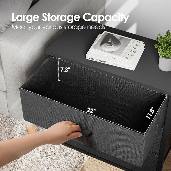 Memobarco Nightstand with 3 Drawers for Bedroom, Storage Dresser with Fabric Drawers and Metal Frame for Closet, Living Room, Bedside Table with Wood Top, Easy Pull Handle, Black - Image 6