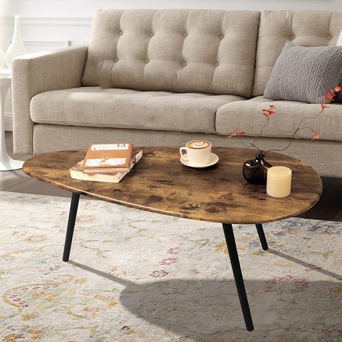 Modern Coffee Table for Living Room Small Mid Century Coffee Tables Rustic Oval Coffee Tables Retro Accent Sofa Center Tables for Living Room Easy Assembly 22" D x 43" W x 18" H