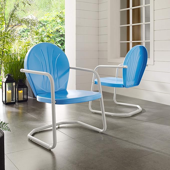 Crosley Furniture Griffith Outdoor Chair, Retro Metal Patio Chairs for Dining, Porch, Deck, Balcony, Sky Blue - Image 4