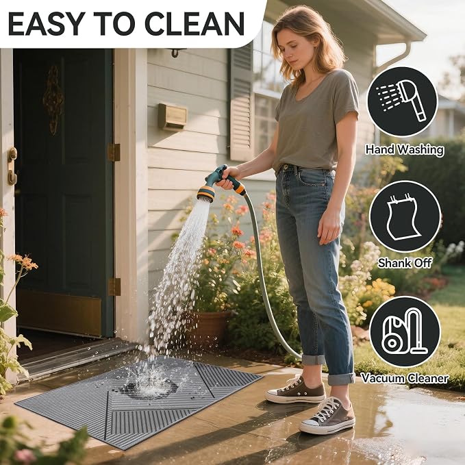 Front Door Mat 31''x47'', Non Slip Absorbent Dirt Resist Washable Low-Profile Indoor Doormat, Easy Clean Welcome Entryway Door Mats, Grey - Image 5