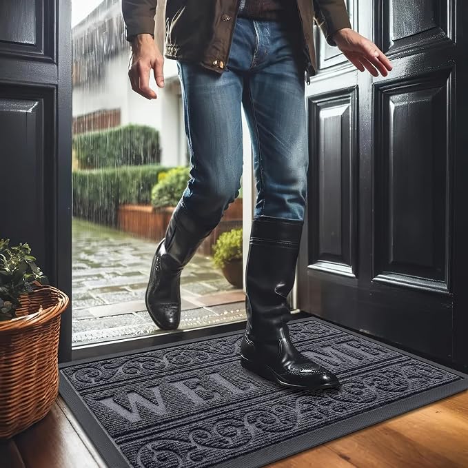 OLANLY Welcome Door Mat Indoor Outdoor Entrance, Heavy Duty Sturdy Front Door Mat, Waterproof All-Weather Doormat, Stain Resistant, Low Profile, Easy Clean Patio Entryway Mat, 47 x 32, Medium Grey - Image 9