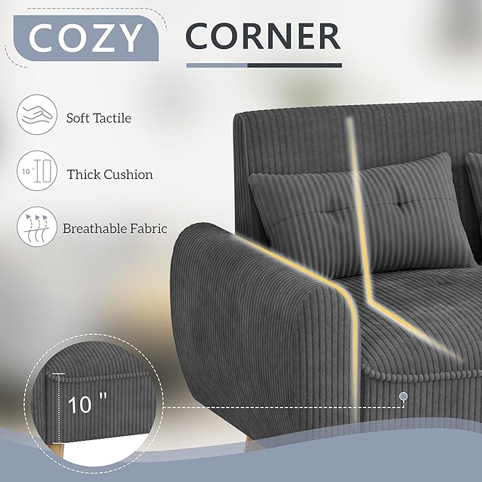 Shintenchi Small Modern Loveseat Couch Sofa, Mid Century Fabric Upholstered 2-Seat Sofa Couch Love Seats Furniture for Small Space, Dark Grey