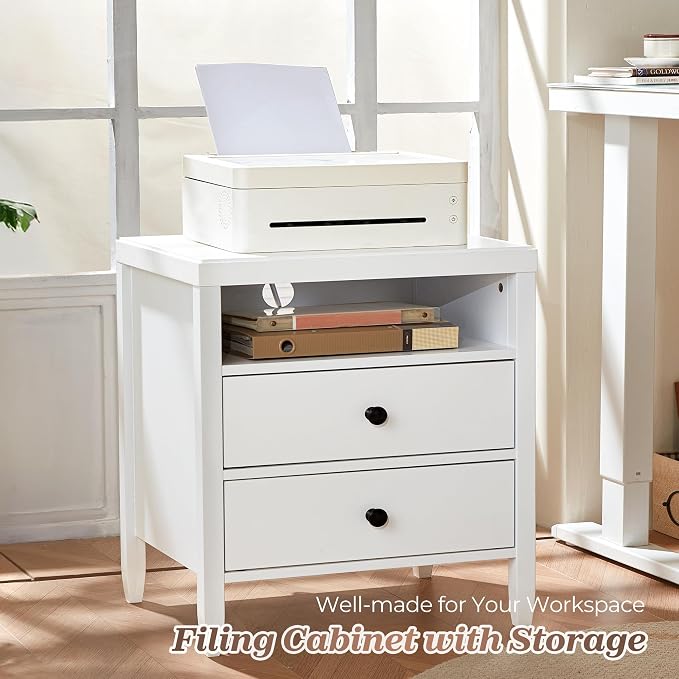 Huuger White Nightstand Set of 2, Night Stand with Charger Station, Bedside Table with 2 Drawers, Bed Side Tables for Bedroom, Modern Nightstands, Metal Knobs, Painted Surface - Image 6