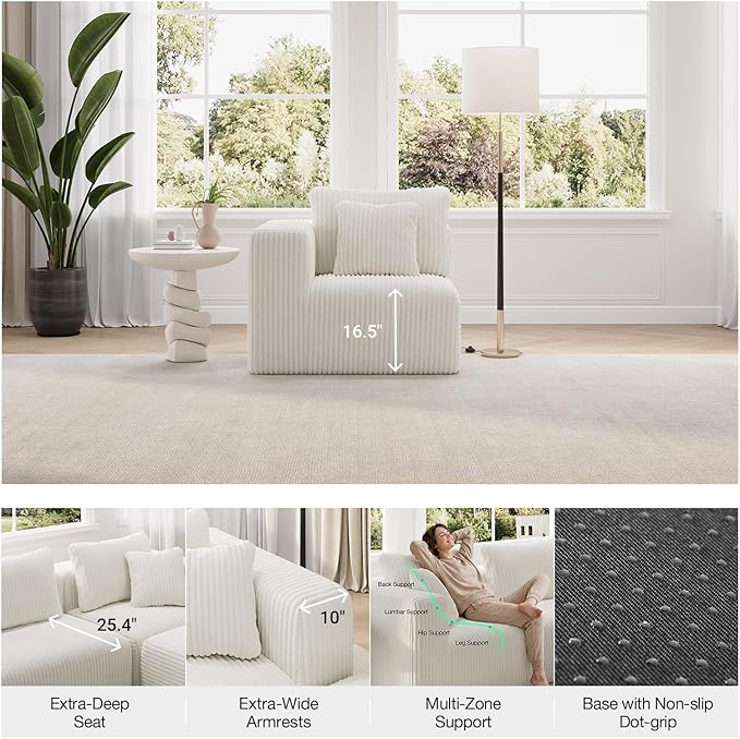 Novilla Modular Sectional Sofa, Modern Cloud Sectional Couch with Smarts Coil® Support, Upholstered Boneless Couch for Living Room Apartments Bedroom, No Assembly Required, Beige (Ottoman)