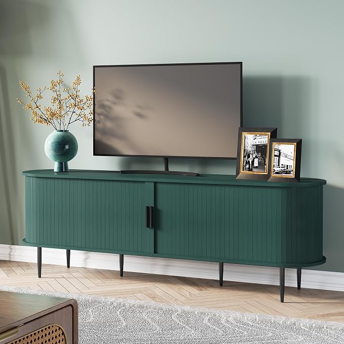 ARTPOWER 70" Modern TV Stand with Tambour Door for TVs up to 80", Entertainment Center with Storage, Fluted Television Consoles for Home, Living Room, Green by PowerofArtBetterforLife
