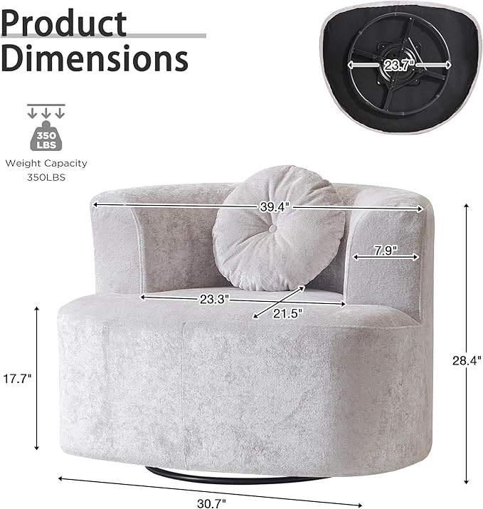 Oversized Swivel Barrel Chairs Set of 2,Modern Curved Back Single Sofa Chair, Comfy All-Foam Compression Upholstered Round Armchair with Pillow,Cozy Chenille Accent Chair for Living Room(Beige)