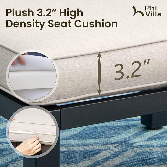 PHI VILLA 5 Pieces Outdoor Patio Furniture Set,Metal Frame Modern Outdoor Sectional Sofa Set,6 Seats Patio Conversation Sets with Coffee Table&Thickened Cushion,for Poolside and Backyard,Light Grey