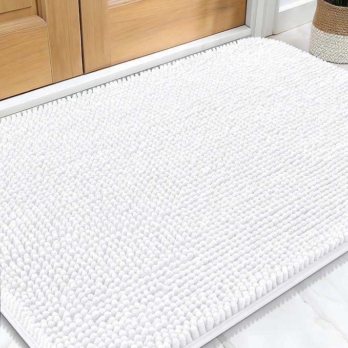 OLANLY Dog Door Mat for Muddy Paws 32x20, Absorbs Moisture and Dirt, Absorbent Non-Slip Washable Doormat, Quick Dry Chenille Mud Mat for Dogs, Entry Indoor Entryway Carpet for Inside Floor, White by OLANLY