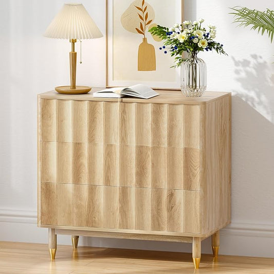 Bifins Fluted 3 Drawer Dresser, 31.5" Wide Modern Storage Chest of Drawers, Wood Drawer Organizer for Bedroom, Living Room, Hallway by BifinsFurniture