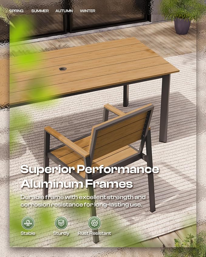 Outdoor Patio Dining Chairs Set of 2, 350LBS Capacity Aluminum Patio Dining Chairs with Armrests, Weather-Resistant for Lawn, Garden, Yard, Poolside and Indoor Use (Gray & Teak) - Image 5