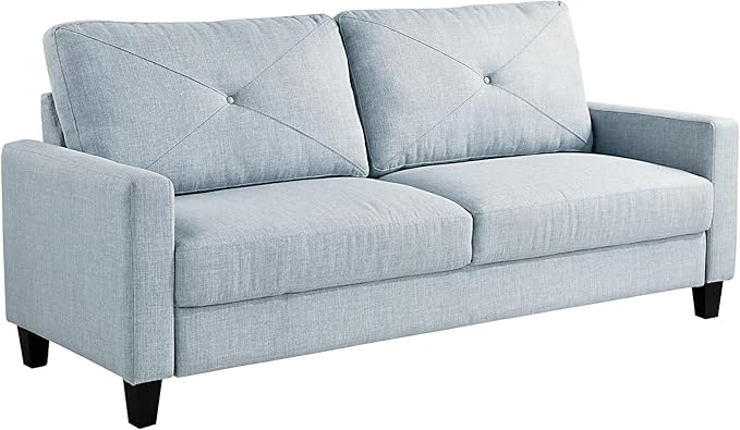 Serta® Lindbergh 70.5" Modern Transitional Sofa, Tufted Back Cushion, Square Track Arms, Solid Wood Legs, Dream Coil® Comfort, Woven Polyester Fabric, Light Gray