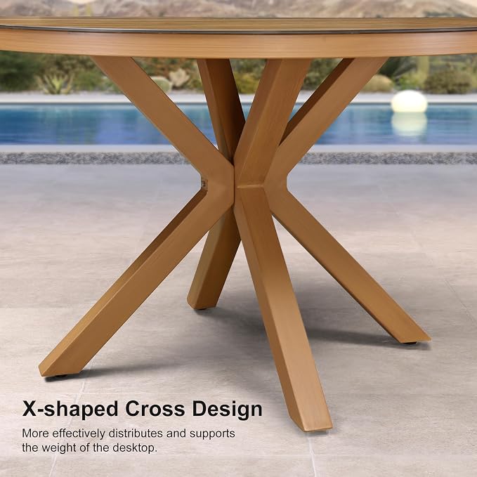 PURPLE LEAF 5 Pieces Round Dining Set Patio Aluminum Modern Oversize Round Table and Wicker Chairs with Cushions for Kitchen Porch Garden Outdoor Furniture Sets, Teak - Image 7