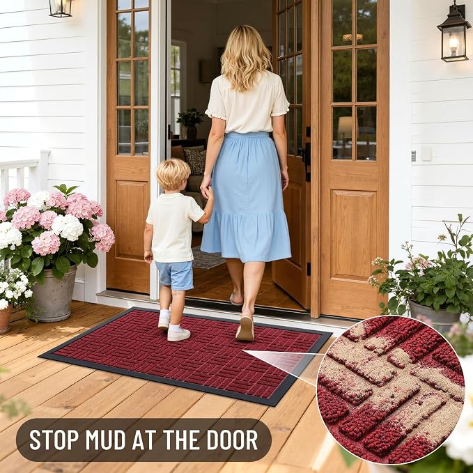 OLANLY Front Door Mat Outside Entrance 33x21, Absorbent, Heavy Duty Sturdy Natural Rubber Doormat Indoor Outdoor, Non-Slip, Stain and Fade Resistant, Low Profile Floor Mat for Entryway, Black Red - Image 6