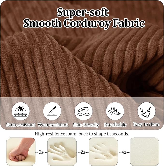 31.5'' Convertible Compressed Corduroy Folding Cloud Sofa Bed Set of 2, 2 Pieces Modern Boneless Pull Out Sleeper Sofa Couch, 3 in 1 Portable Lazy Floor Lounge Chair Set, No Assembly Needed, Caramel