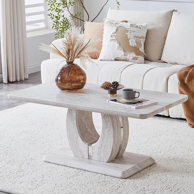 LKTART Coffee Table for Living Room, Modern Stone Marble with Dyed Planetary Veining Coffee Table with Storage, Rectangle Tea Tables or Apartment Small Space (43.3''L×22.4''W Planetary-veined Marble)