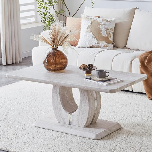 LKTART Coffee Table for Living Room, Modern Stone Marble with Dyed Planetary Veining Coffee Table with Storage, Rectangle Tea Tables or Apartment Small Space (43.3''L×22.4''W Planetary-veined Marble)