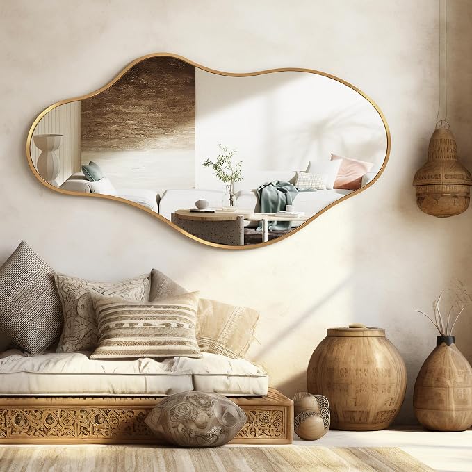 Dorlicecass Bathroom Mirrors for Over Sink - Long Wall Mirrors Decorative 24"x 43" Asymmetrical Abstract Aviation Aluminum Alloy Frame Unique for Bedroom, Living Room, Cloakroom, Entryway Gold - Image 4