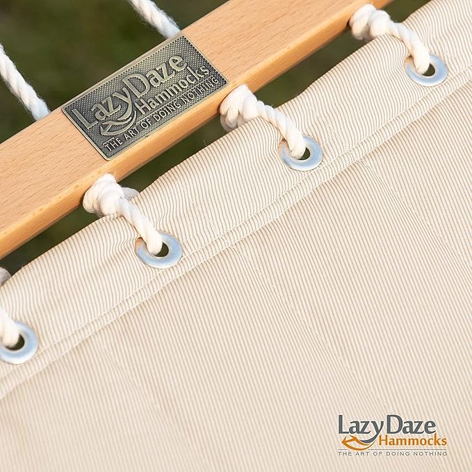 Lazy Daze Hammocks 12 FT Double Quilted Fabric Hammock with Spreader Bar and Detachable Pillow, 2 Person Hammock for Outdoor Patio Backyard Poolside, 450lbs Weight Capacity, Natural - Image 4