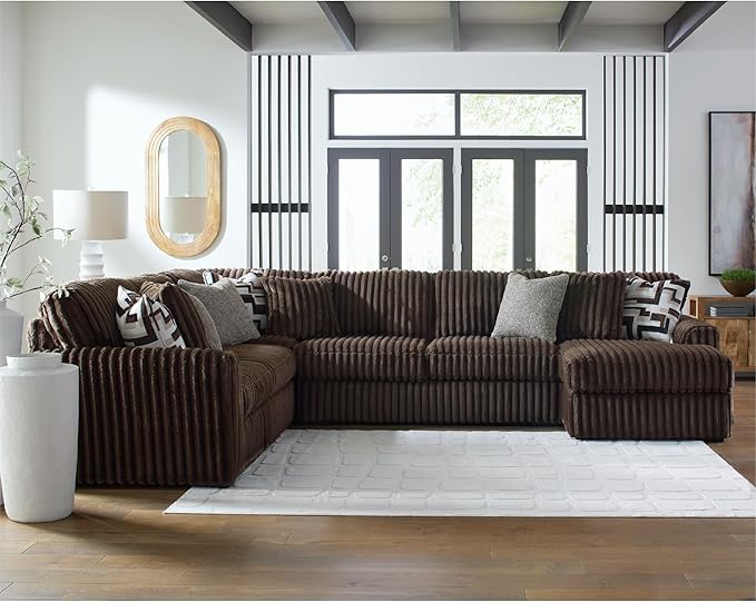Signature Design by Ashley Midnight-Madness Casual U-Shaped Anti Sag 4-Piece Sectional with Chaise, Reversible Seat Cushions and 9 Accent Pillows, Dark Brown